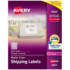 Avery easy peel laser mailing labels, clear, 300/box
