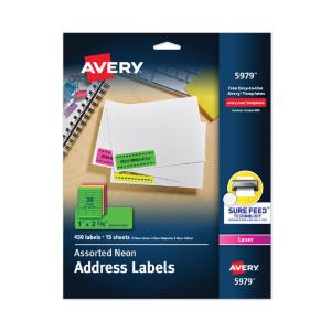 Avery high-visibility laser labels, assorted neons, 450/pack
