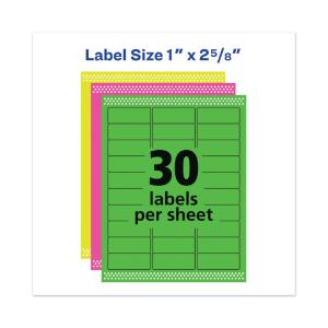 Avery high-visibility laser labels, assorted neons, 450/pack