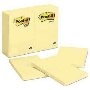 Post-it original notes, 4×6, canary yellow, 12 100-sheet pads/pack