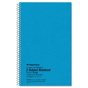 National brand 3-subject wirebound notebook, college rule, 150 sheets/pad