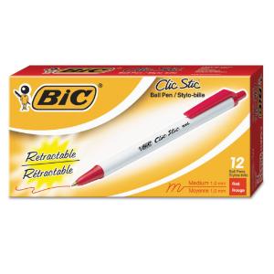 Clic stic retractable ballpoint pen, red ink, medium