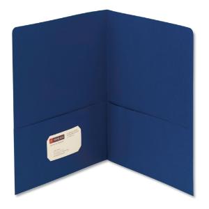 Smead two-pocket portfolio, embossed leather grain paper, dark blue, 25/box