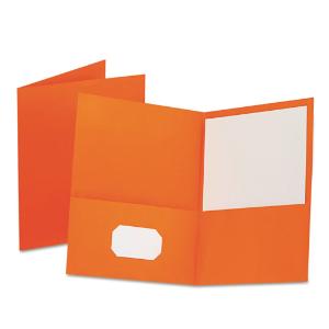 Oxford twin-pocket portfolio, embossed leather grain paper, orange