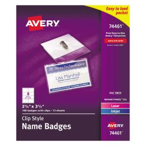 Avery® Name Badge Holders with Laser/Inkjet Inserts