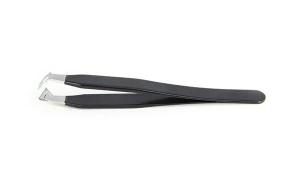 ESD epoxy coated cutting tweezer with tungsten carbide insert, predominantly angled blades.
