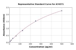 Representative standard curve for Rabbit TNF alpha ELISA kit (A74571)