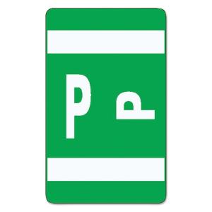 Alpha-z color-coded second letter labels, letter p, dark green, 100/pack