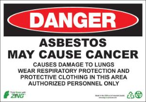 ZING Green Safety Eco GHS Sign, DANGER, Asbestos
