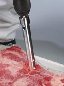 Ice drill, application packaged frozen meat cutout