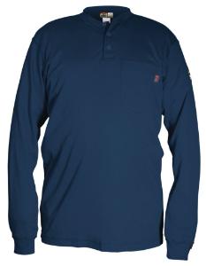 Flame Resistant Long Sleeve Henley Shirt with Max Comfort™ Material, Navy Blue, MCR Safety