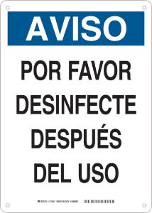 B401 14×10 sanitize after use spanish