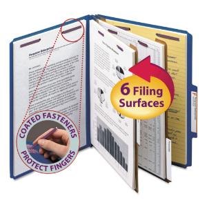 Six-section colored pressboard top tab classification folders with safeshield™ coated fastener