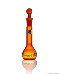 Amber volumetric flask wide neck 25 ml with certificate