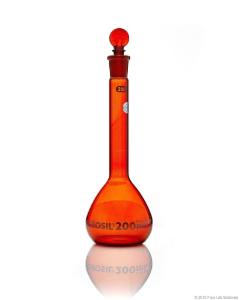 Amber volumetric flask wide neck 200 ml with certificate