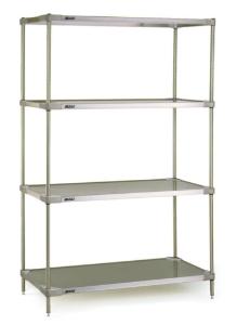 Solid stainless steel shelving, 4 shelf unit shown