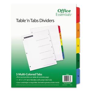 Dividers, five multicolor tabs
