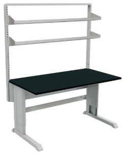 VWR® C-Leg Bench Frame with Top, Single Bay Uprights, and 2 Shelves