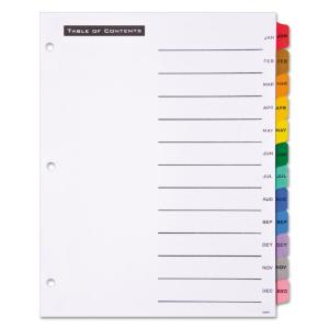 Dividers, 12-tab, months, letter, assorted, set