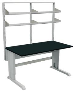 VWR® C-Leg Bench Frame with Top, Double Bay Uprights and 4 Shelves