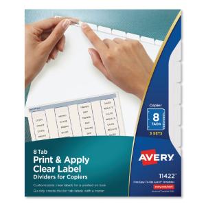Clear label dividers with white tabs for copiers