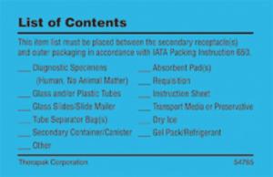 List of Contents Card, Therapak®
