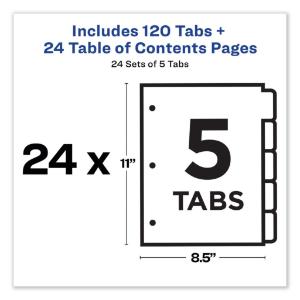 Contemporary multicolor table of contents divider sets uncollated in bulk packs