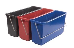 Red, blue and Grey polypropylene buckets