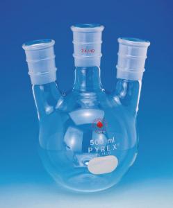 Flat-Bottom Three-Neck Flasks, Vertical Necks, Ace Glass