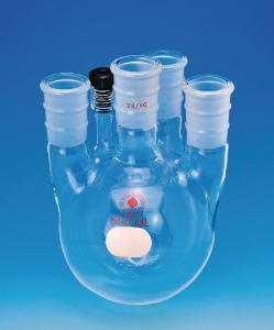 Round-Bottom Five-Neck Flasks, Threaded Port, Ace Glass