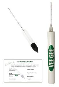 Alcohol hydrometer, proof scale, IRS specification, size g, with certification