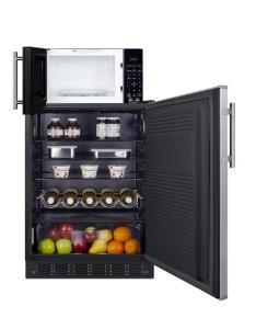 Microwave/refrigerator-freezer combination with allocator, stainless steel