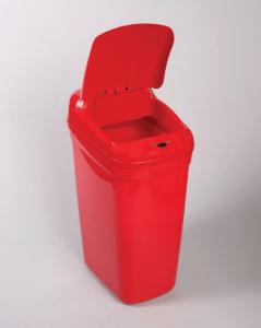Touch Free 7.3 Gallon automatic waste can; red