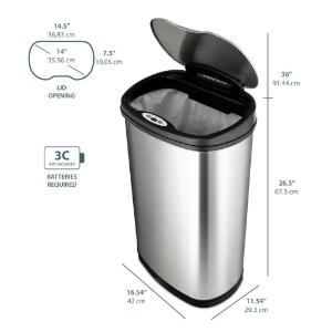 Touch Free Stainless steel 13.2 Gallon automatic waste can