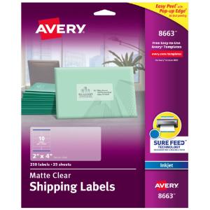 Inkjet mailing labels, clear, 250/pack