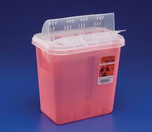 Sharps Disposal Containers with Horizontal-Drop Opening Lids, Covidien
